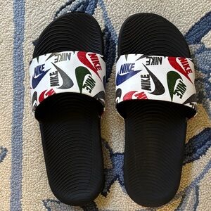 Nike Black Slides with Multicolor Logo Strap